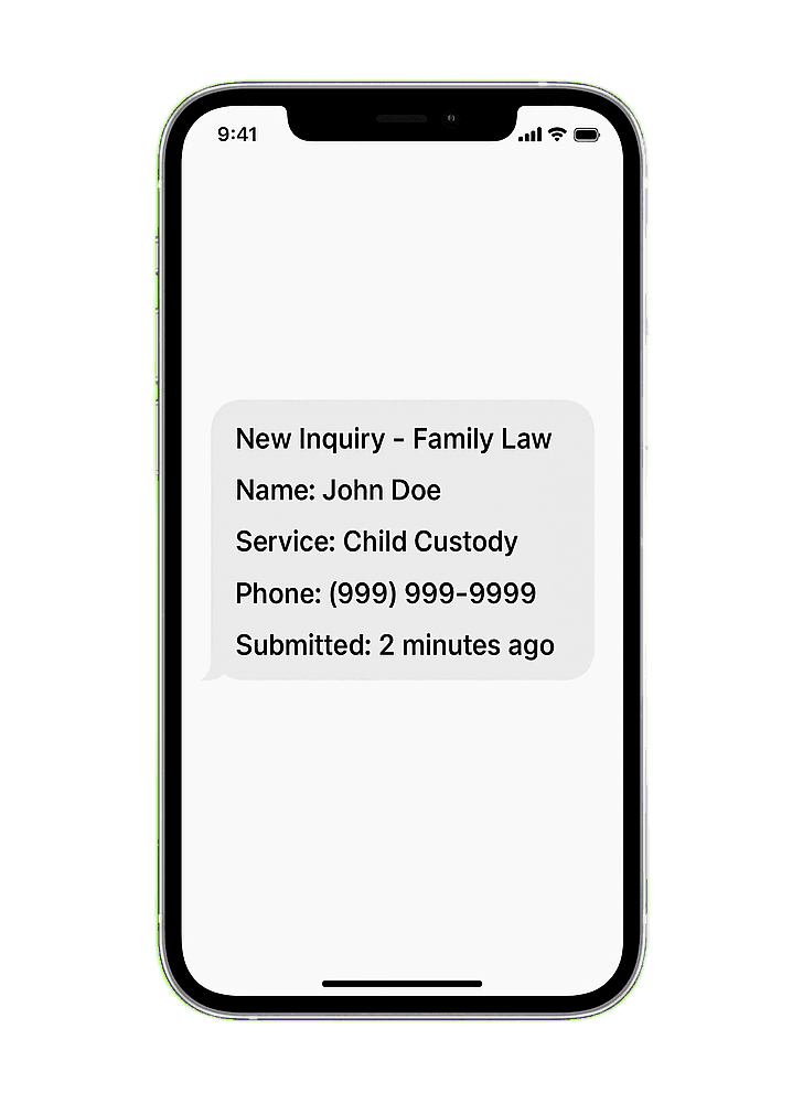 Phone mockup showing a new inquiry
